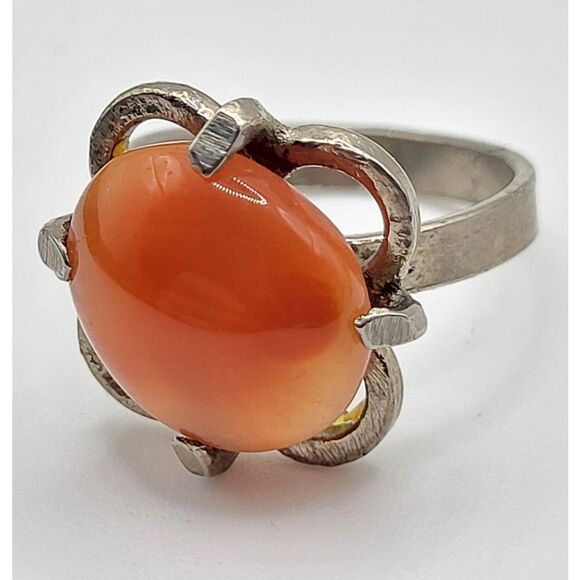 Estate Jewelry - Artisan Made Agate 950 Silver Band Ring Size 6